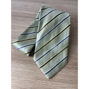 Henry Jacobson Hand Made Green and Blue Striped Designer 100% Silk Tie